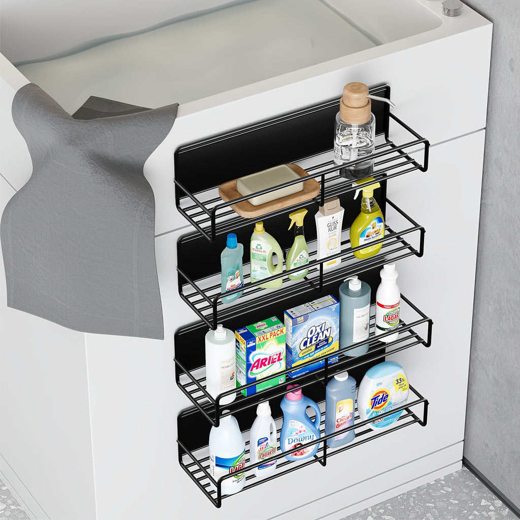 4pcs Magnetic Spice Adjustable Storage Shelf, No-Punch Kitchen Refrigerator Magnetic Shelf, Strong Magnetic Spice Storage Shelf, Washing Machine Storage Shelf, No-Punch Wall Mounted Storage Shelf, Kitchen Storage Accessories, Coffee Bar Accessories