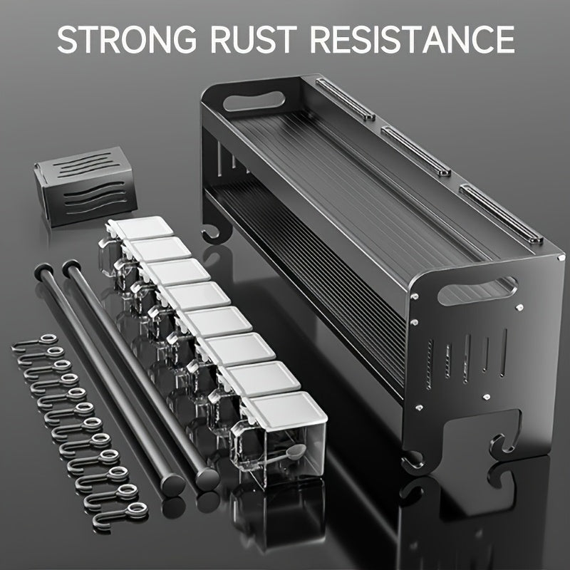 Multi-Functional No-Drill Wall-Mounted Kitchen Spice Rack-No Drilling Required, Includes Spoon Holder And Spice Storage Boxes-Versatile Kitchen Organizer for Home & Cooking Use, Utility Racks