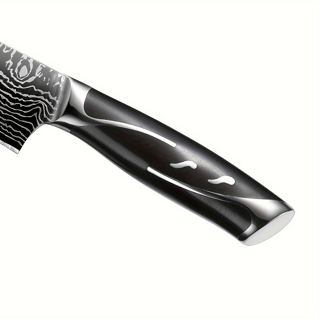 7pcs Damascus Pattern Stainless Steel Kitchen Knife Set with Universal Knife Holder -Chef, Fruit, and Safety Knives Included