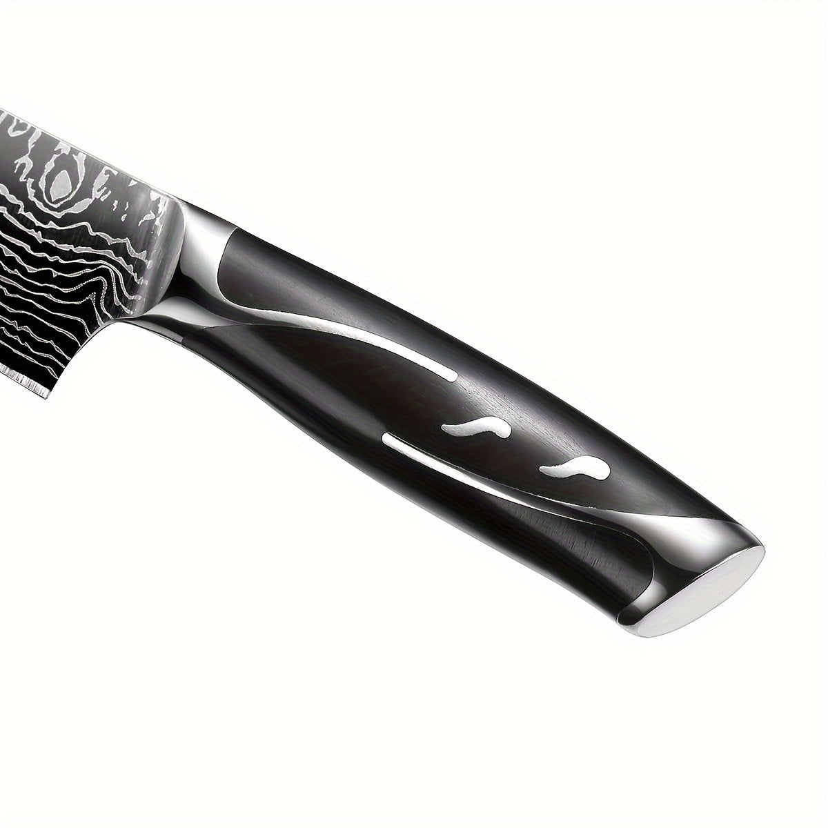 7pcs Damascus Pattern Stainless Steel Kitchen Knife Set with Universal Knife Holder -Chef, Fruit, and Safety Knives Included