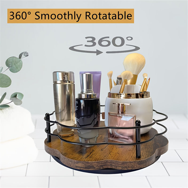 Rotatable Spice And Seasoning Storage Rack, Kitchen Spice Jar Organizer, 360° Rotation, Multifunctional Wooden Fruit Turntable Shelf, Suitable for Seasonings, Cosmetics, Fruits, Suitable for Kitchen And Bathroom Seasoning Rack.