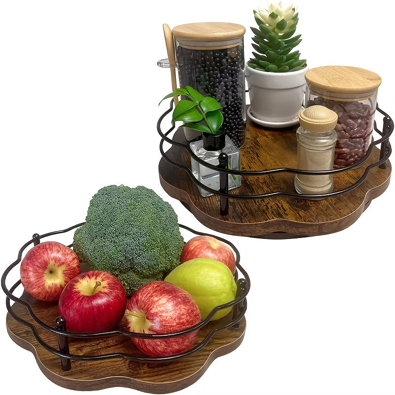 Rotatable Spice And Seasoning Storage Rack, Kitchen Spice Jar Organizer, 360° Rotation, Multifunctional Wooden Fruit Turntable Shelf, Suitable for Seasonings, Cosmetics, Fruits, Suitable for Kitchen And Bathroom Seasoning Rack.
