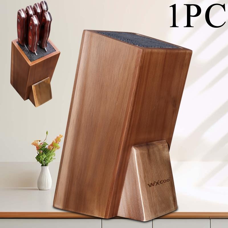 1pc Heavy-Duty Acacia Wood Knife Block with Removable Plastic Bristle & Non-Slip Base - Upright Knife Holder, Storage Stand, Natural Wood Grain Knife Organizer Suitable for Kitchen Countertop