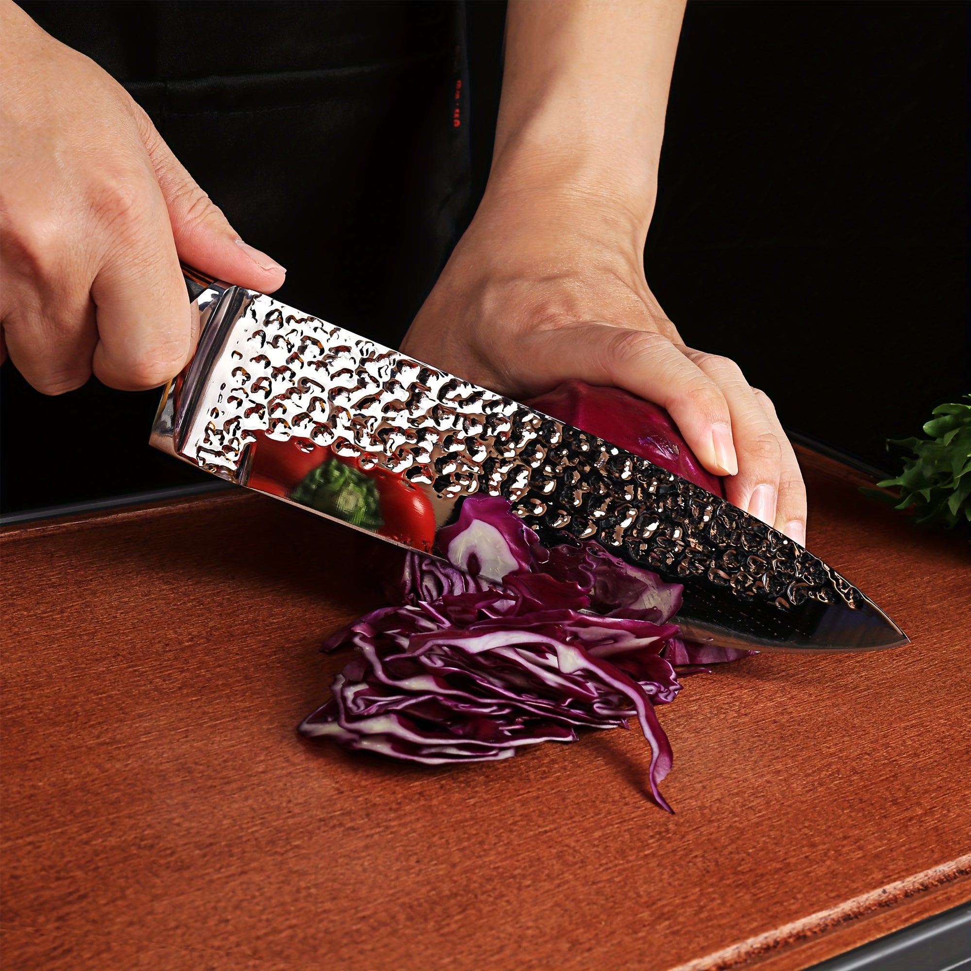 15pcs Professional Knife Collection for The Kitchen, Featuring Ultra-Sharp Blades And a Wooden Storage Block, Including a Chef'S Knife with a Sharpener, Medium Carbon Stainless Steel Hammered Knives, Steak Knives, And an Ideal Gift for Family.