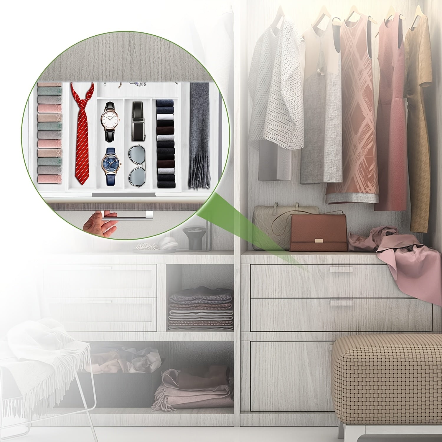 Expandable Bamboo Knife & Tool - Modular Drawer Storage with Adjustable Dividers, Expandable Width (Space-Saving), Odor-Resistant Utensil Tray for Kitchen, Office - Compatible for Knives, Spoons, Pens, Small Items