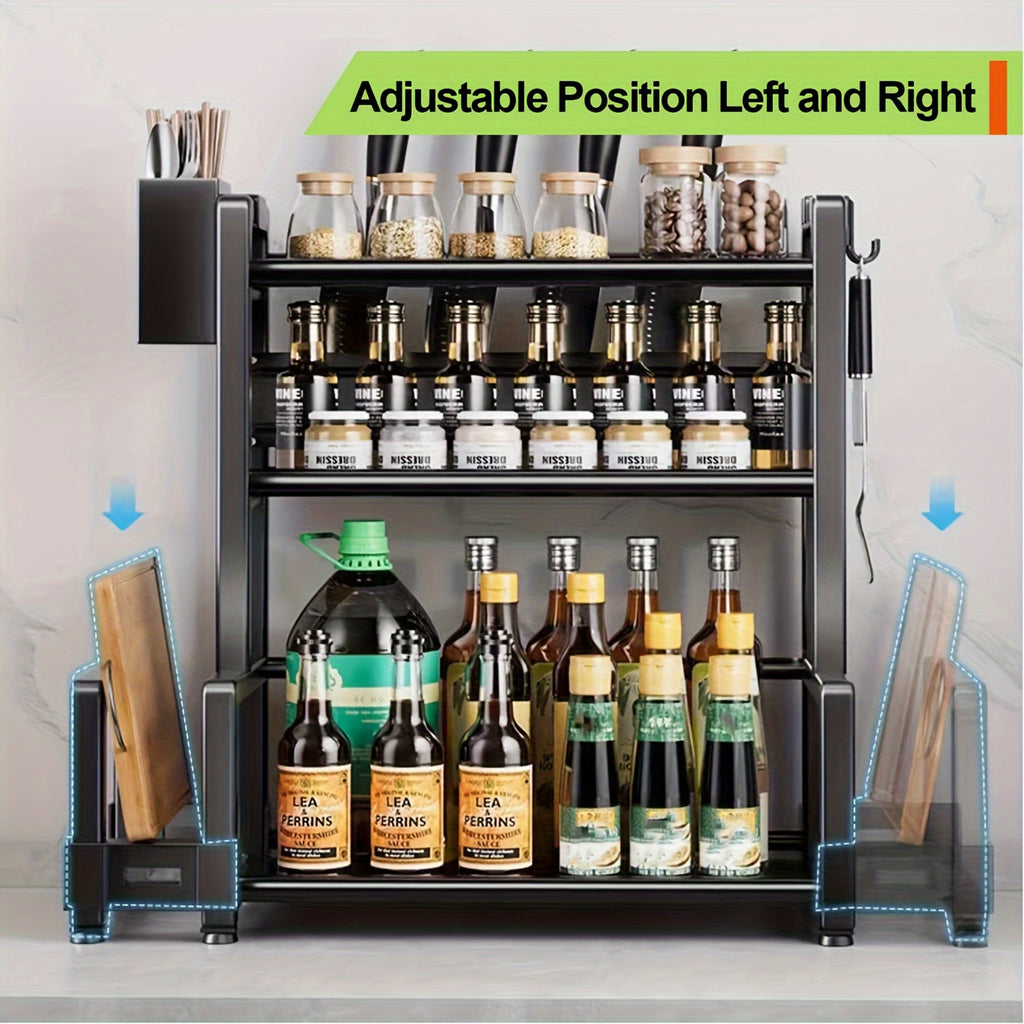 Multifunctional Metal Kitchen Storage Rack, Space-saving Kitchen Organizer with Cutting Board Holder for Storing Spices, Condiments and Chopping Knives, Easy to Assemble and Clean