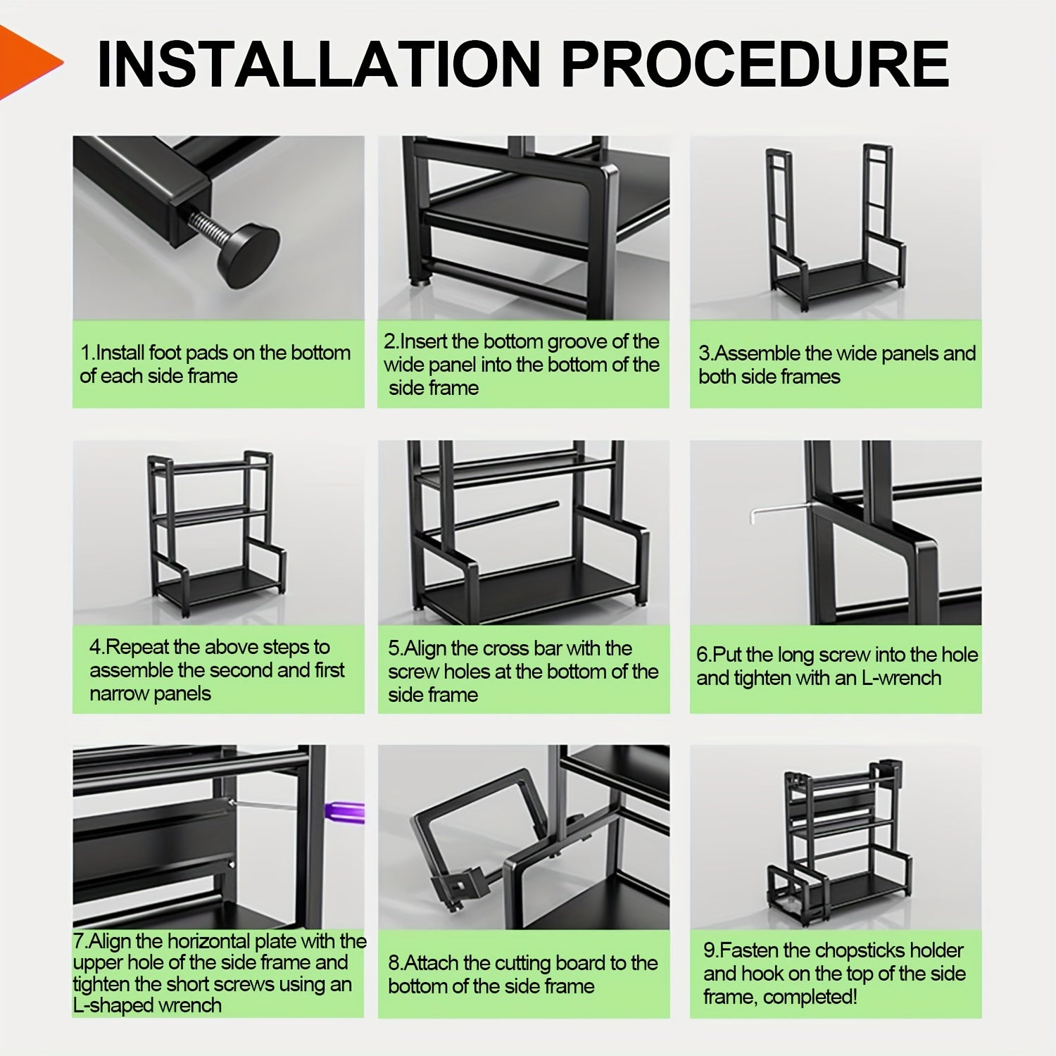 Multifunctional Metal Kitchen Storage Rack, Space-saving Kitchen Organizer with Cutting Board Holder for Storing Spices, Condiments and Chopping Knives, Easy to Assemble and Clean