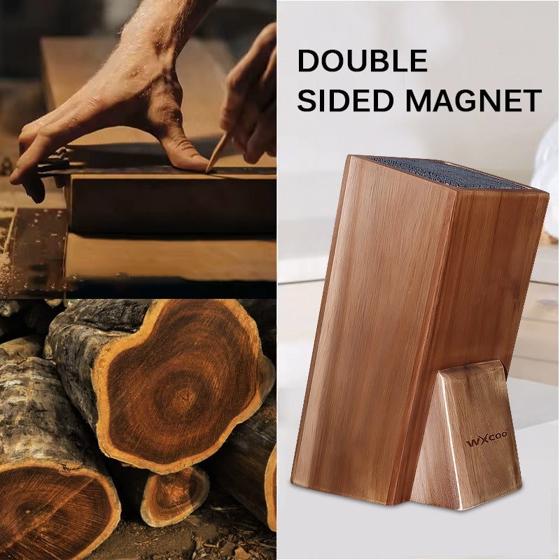 1pc Heavy-Duty Acacia Wood Knife Block with Removable Plastic Bristle & Non-Slip Base - Upright Knife Holder, Storage Stand, Natural Wood Grain Knife Organizer Suitable for Kitchen Countertop