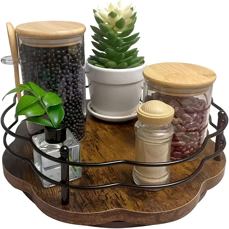 Rotatable Spice And Seasoning Storage Rack, Kitchen Spice Jar Organizer, 360° Rotation, Multifunctional Wooden Fruit Turntable Shelf, Suitable for Seasonings, Cosmetics, Fruits, Suitable for Kitchen And Bathroom Seasoning Rack.