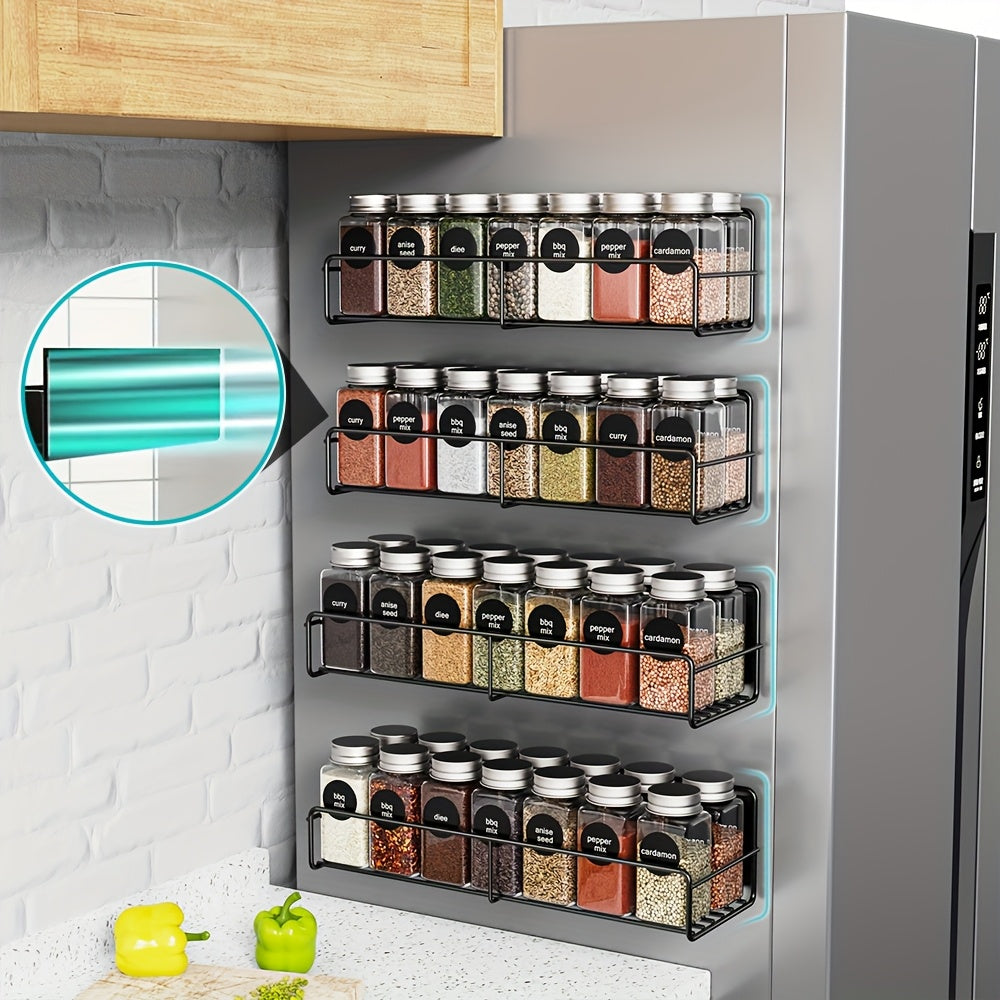4pcs Magnetic Spice Adjustable Storage Shelf, No-Punch Kitchen Refrigerator Magnetic Shelf, Strong Magnetic Spice Storage Shelf, Washing Machine Storage Shelf, No-Punch Wall Mounted Storage Shelf, Kitchen Storage Accessories, Coffee Bar Accessories