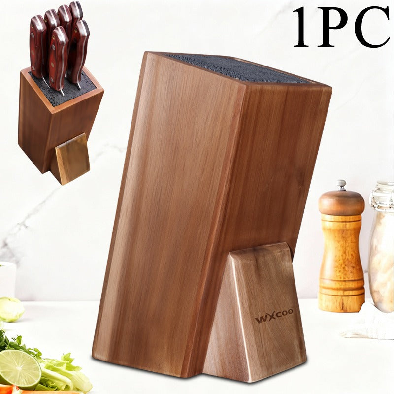 1pc Heavy-Duty Acacia Wood Knife Block with Removable Plastic Bristle & Non-Slip Base - Upright Knife Holder, Storage Stand, Natural Wood Grain Knife Organizer Suitable for Kitchen Countertop