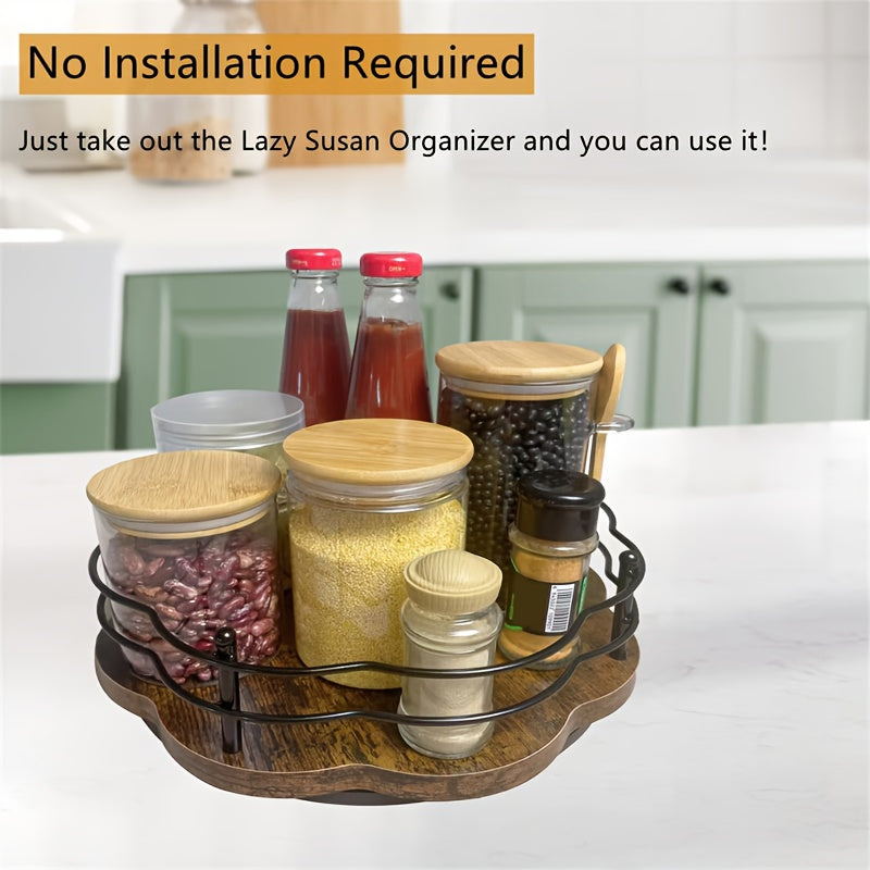 Rotatable Spice And Seasoning Storage Rack, Kitchen Spice Jar Organizer, 360° Rotation, Multifunctional Wooden Fruit Turntable Shelf, Suitable for Seasonings, Cosmetics, Fruits, Suitable for Kitchen And Bathroom Seasoning Rack.