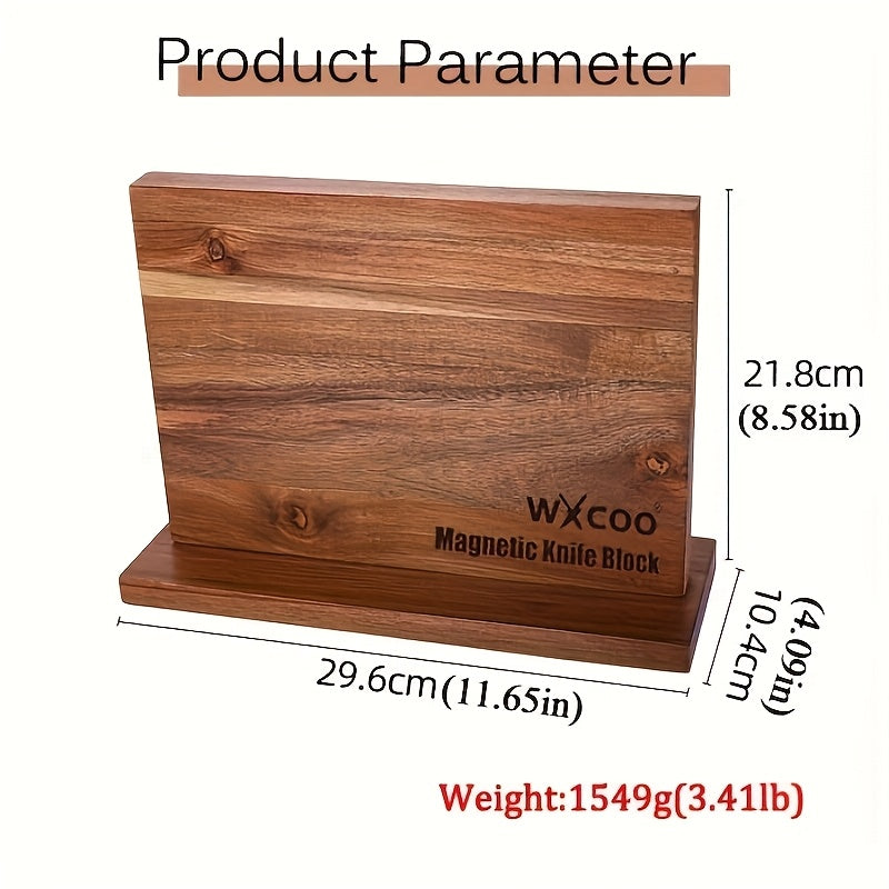 One Piece of a Double-Sided Wooden Knife Block Designed for Kitchen Convenience, Featuring a Magnetic Holder Rack with Strong Enhanced Magnets. This Multifunctional Storage Solution Serves As a Knife Organizer Without The Need for Drilling