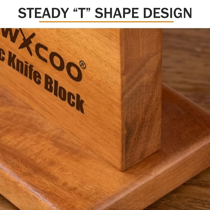 One Piece of a Double-Sided Wooden Knife Block Designed for Kitchen Convenience, Featuring a Magnetic Holder Rack with Strong Enhanced Magnets. This Multifunctional Storage Solution Serves As a Knife Organizer Without The Need for Drilling