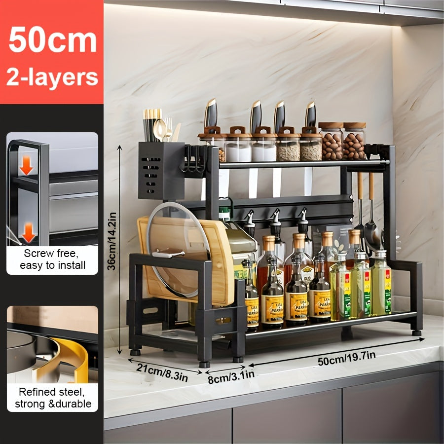 Multifunctional Metal Kitchen Storage Rack, Space-saving Kitchen Organizer with Cutting Board Holder for Storing Spices, Condiments and Chopping Knives, Easy to Assemble and Clean