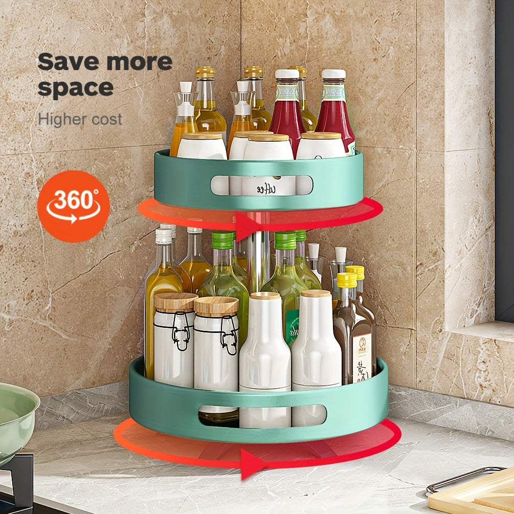 Rotating Seasoning Storage Rack, Kitchen Seasoning Shelf, Double-layer Household Countertop Corner Seasoning Storage Rack