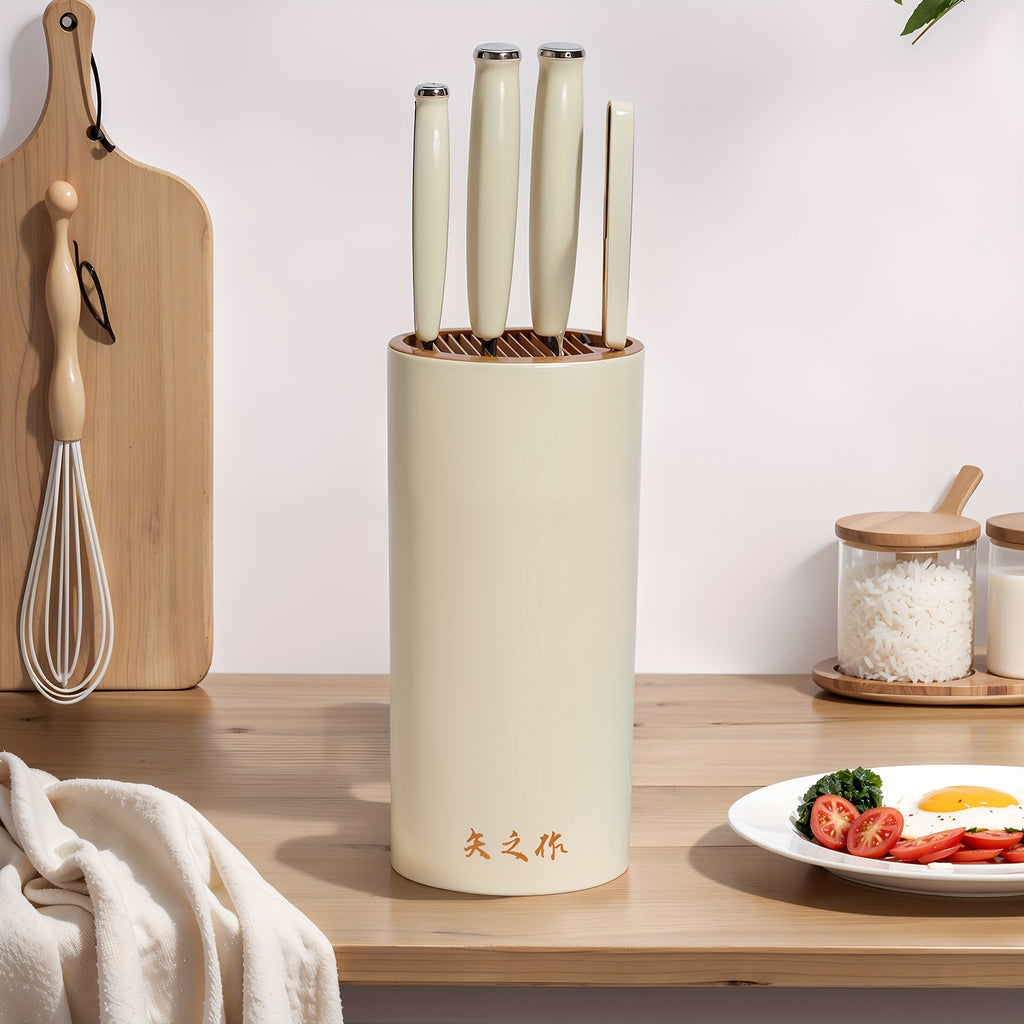 5 Piece Kitchen Knife Set, Super Sharp Knife Set With Universal Knife Block, Anti-Rust Stainless Steel Kitchen Knife Block Set, Slicing Knife, Multi-purpose Knife, Fruit Knife, Scissors, Knife Block, Ergonomic, Sharp And Durable