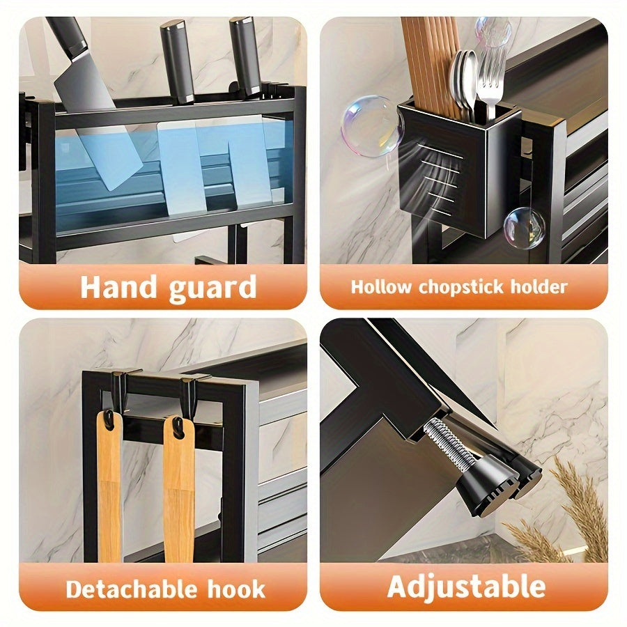 Multifunctional Metal Kitchen Storage Rack, Space-saving Kitchen Organizer with Cutting Board Holder for Storing Spices, Condiments and Chopping Knives, Easy to Assemble and Clean