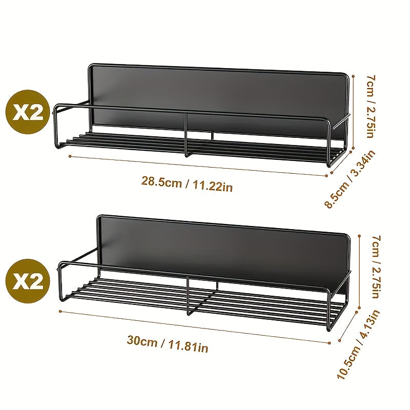 4pcs Magnetic Spice Adjustable Storage Shelf, No-Punch Kitchen Refrigerator Magnetic Shelf, Strong Magnetic Spice Storage Shelf, Washing Machine Storage Shelf, No-Punch Wall Mounted Storage Shelf, Kitchen Storage Accessories, Coffee Bar Accessories