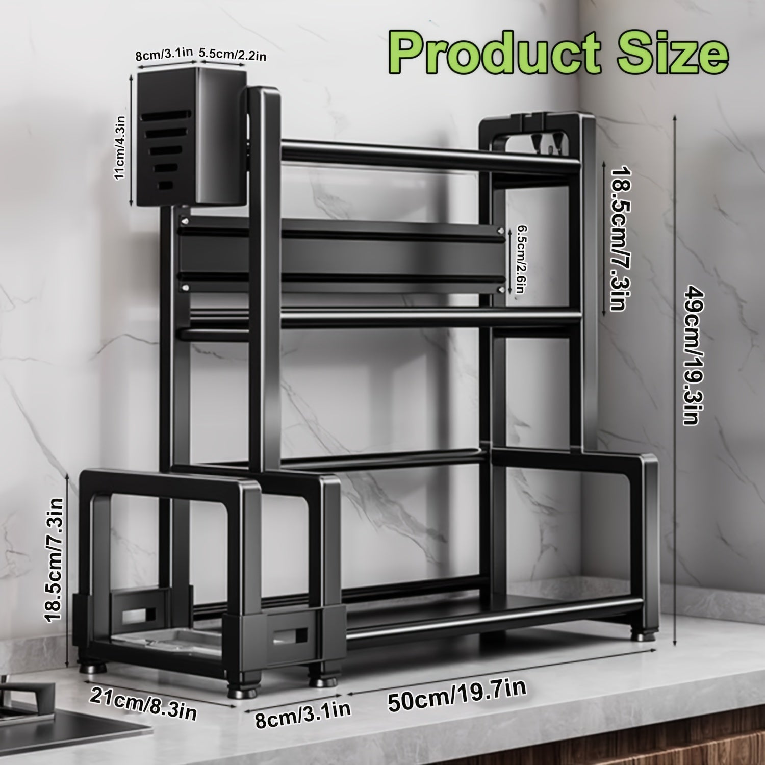 Multifunctional Metal Kitchen Storage Rack, Space-saving Kitchen Organizer with Cutting Board Holder for Storing Spices, Condiments and Chopping Knives, Easy to Assemble and Clean