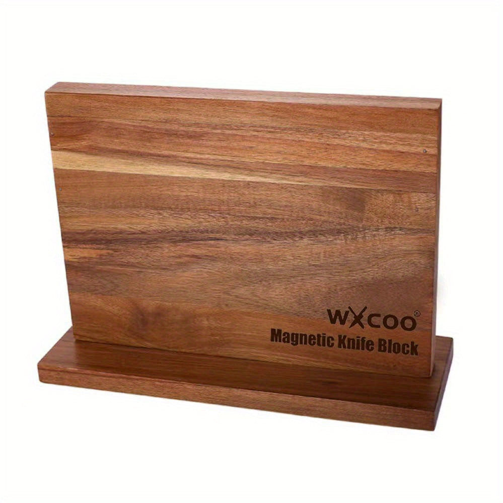 One Piece of a Double-Sided Wooden Knife Block Designed for Kitchen Convenience, Featuring a Magnetic Holder Rack with Strong Enhanced Magnets. This Multifunctional Storage Solution Serves As a Knife Organizer Without The Need for Drilling