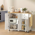 Modern Mobile Kitchen Island Cart with Drop Leaf Table, Storage Cabinet & Doors, Spice Rack, Drawer, Towel Rack - Rolling Cabinet on Wheels, Space-Saving Buffet Sideboard for Small Kitchens, Dining Room, Parties - Durable Non-Wood Design