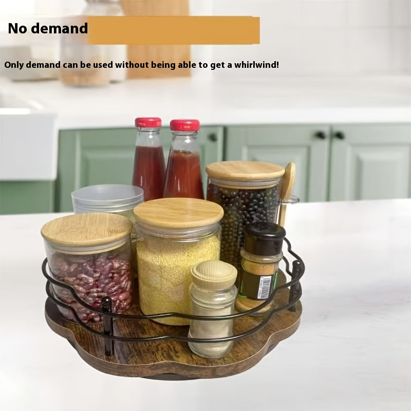 Rotatable Spice And Seasoning Storage Rack, Kitchen Spice Jar Organizer, 360° Rotation, Multifunctional Wooden Fruit Turntable Shelf, Suitable for Seasonings, Cosmetics, Fruits, Suitable for Kitchen And Bathroom Seasoning Rack.