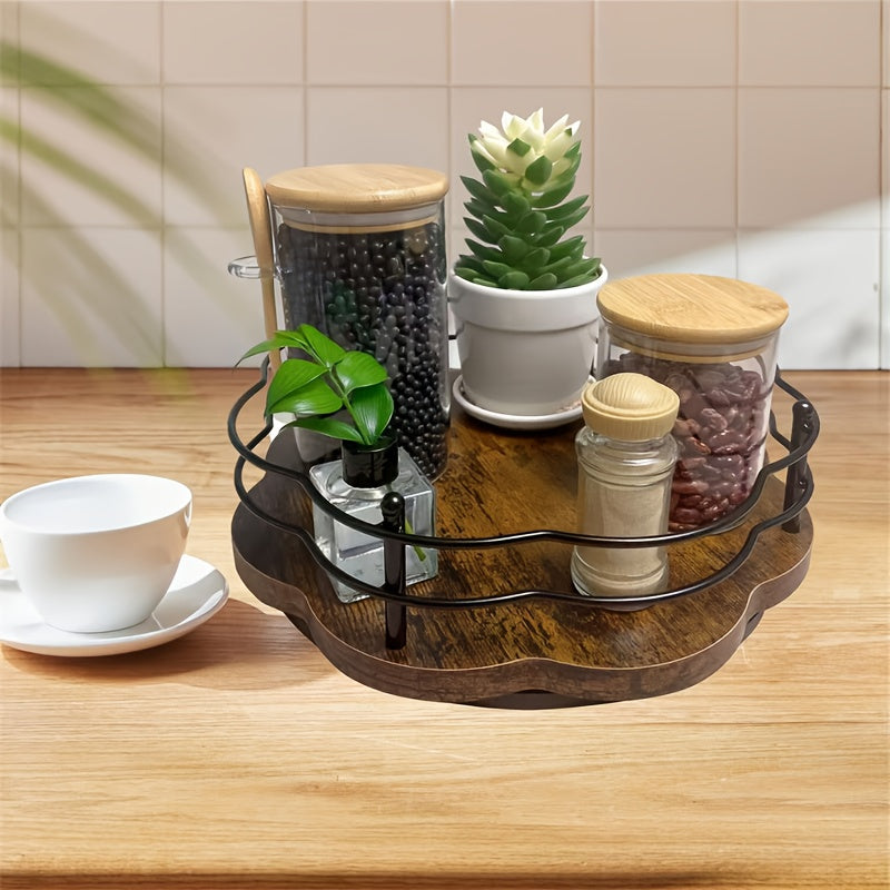 Rotatable Spice And Seasoning Storage Rack, Kitchen Spice Jar Organizer, 360° Rotation, Multifunctional Wooden Fruit Turntable Shelf, Suitable for Seasonings, Cosmetics, Fruits, Suitable for Kitchen And Bathroom Seasoning Rack.