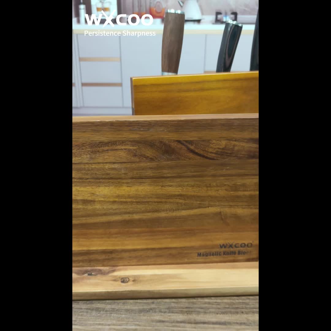 One Piece of a Double-Sided Wooden Knife Block Designed for Kitchen Convenience, Featuring a Magnetic Holder Rack with Strong Enhanced Magnets. This Multifunctional Storage Solution Serves As a Knife Organizer Without The Need for Drilling