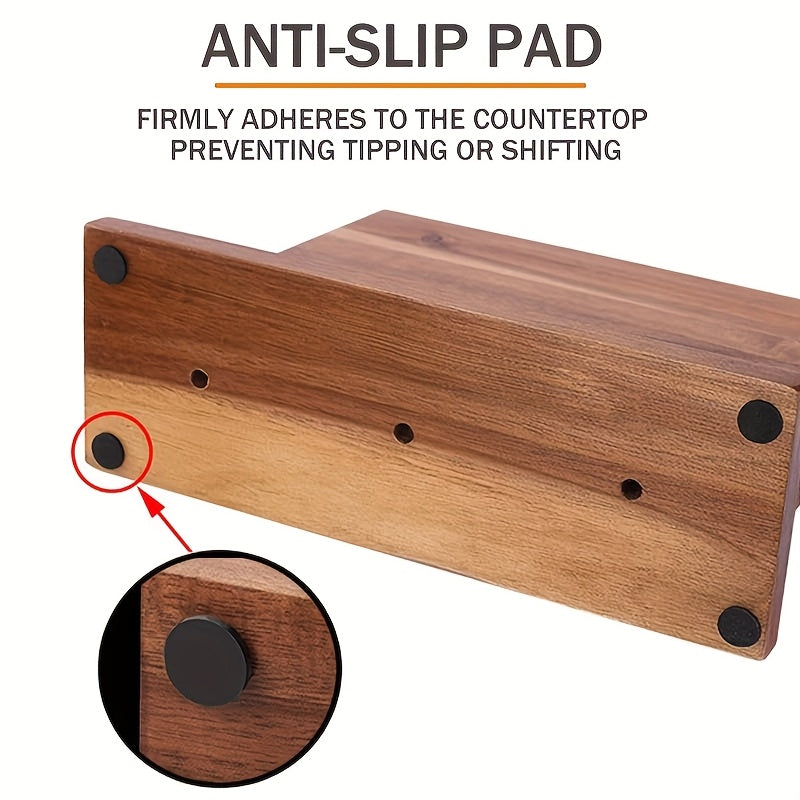 One Piece of a Double-Sided Wooden Knife Block Designed for Kitchen Convenience, Featuring a Magnetic Holder Rack with Strong Enhanced Magnets. This Multifunctional Storage Solution Serves As a Knife Organizer Without The Need for Drilling