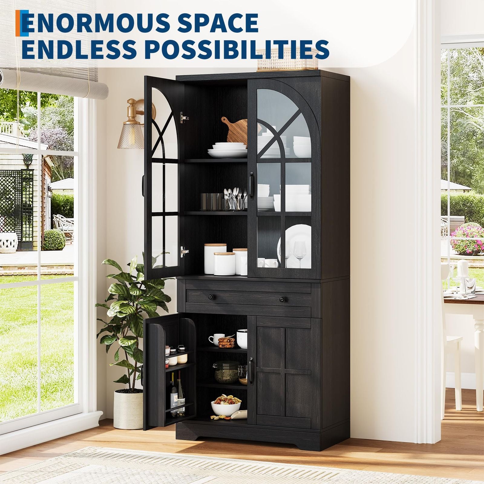 New Upgraded Arched Double Door Storage Cabinet with Suitable for Home Kitchen Pantry, Contemporary Freestanding Food Cabinet, Particle Board & MDF, Arched Door, Assembly, Space-Saving Vertical Unit for Room Decor Gifts, Christmas Decor