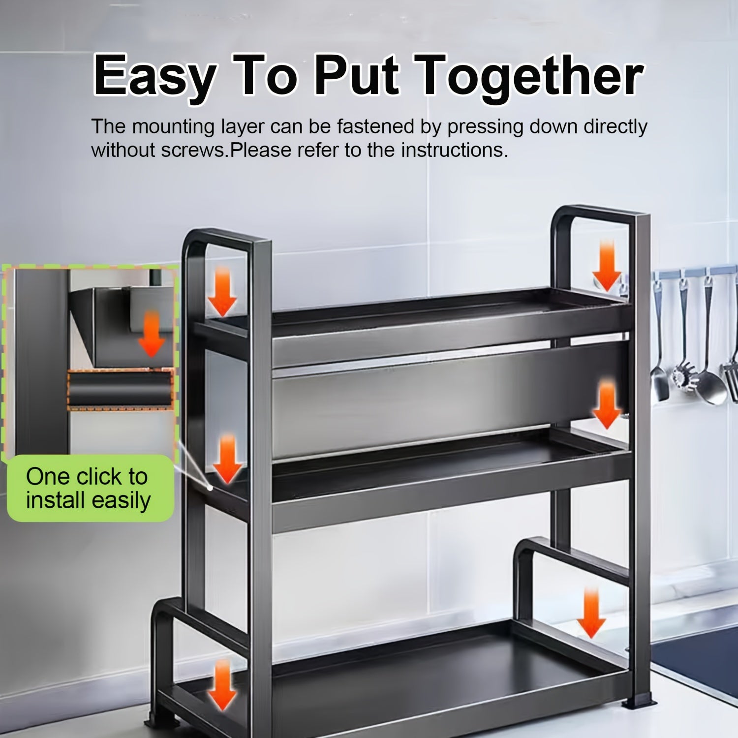 Multifunctional Metal Kitchen Storage Rack, Space-saving Kitchen Organizer with Cutting Board Holder for Storing Spices, Condiments and Chopping Knives, Easy to Assemble and Clean