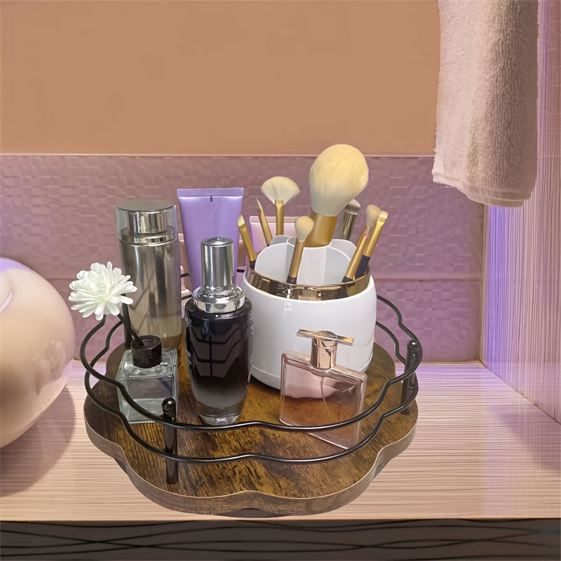 Rotatable Spice And Seasoning Storage Rack, Kitchen Spice Jar Organizer, 360° Rotation, Multifunctional Wooden Fruit Turntable Shelf, Suitable for Seasonings, Cosmetics, Fruits, Suitable for Kitchen And Bathroom Seasoning Rack.