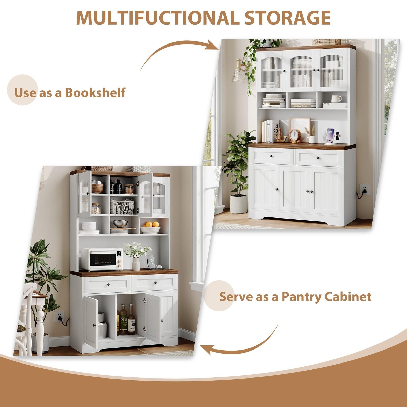 New Upgraded Storage Cabinet Elegant High Cabinet with Two Storage Boxes - Durable Tableware Cabinet Made from Other Materials for Organized Kitchen Storage for Home Room Decor Christmas Decorations, Birthday Gifts for Women Men Friends