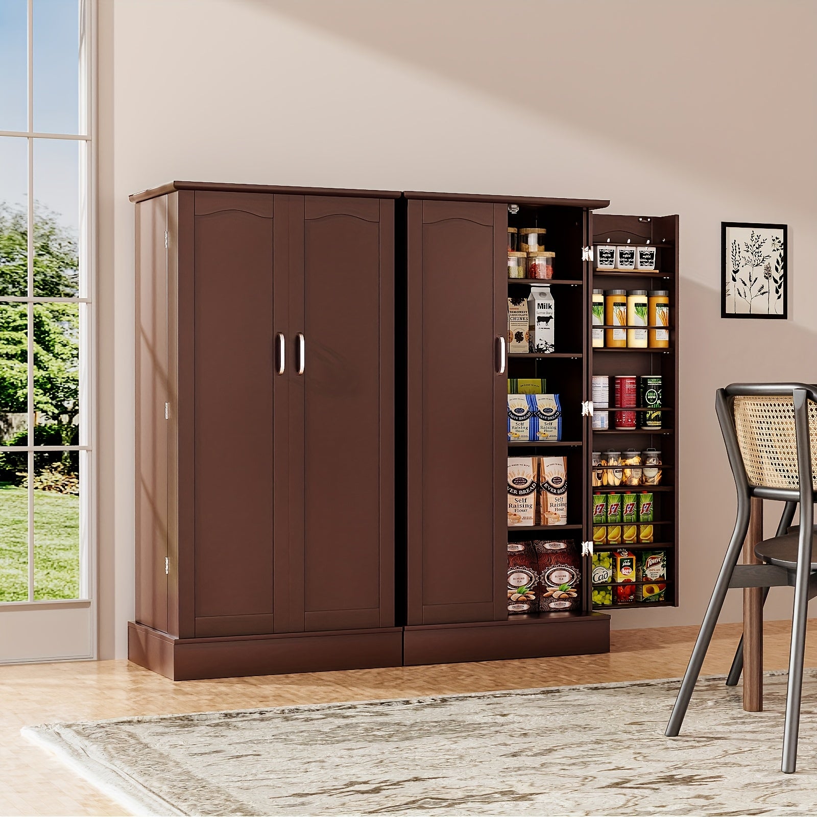 47 Inches Pantry Cabinet, Kitchen Pantry Cabinet with Adjustable Shelves, Freestanding Kitchen Pantry Storage Cabinet, Buffet Cupboards Sideboard for Kitchen, Living Room And Dinning Room