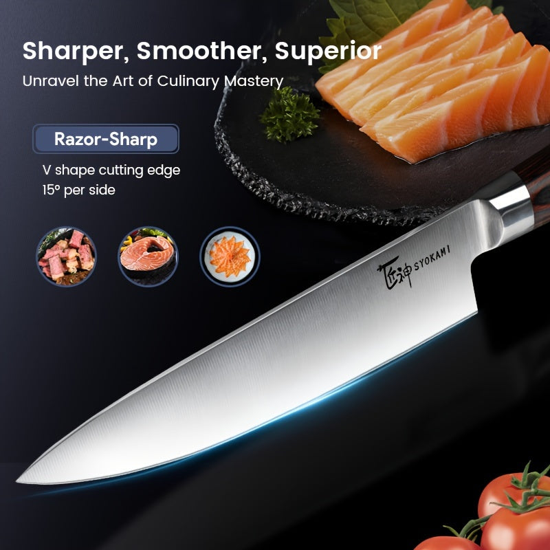 7pcs Japanese Style Kitchen Knife Block Set with Collapsible Block-Drawer or Countertop Organizer, Ultra Sharp High Carbon Steel Cutting Knives with Wood Handle, House Warming Gift