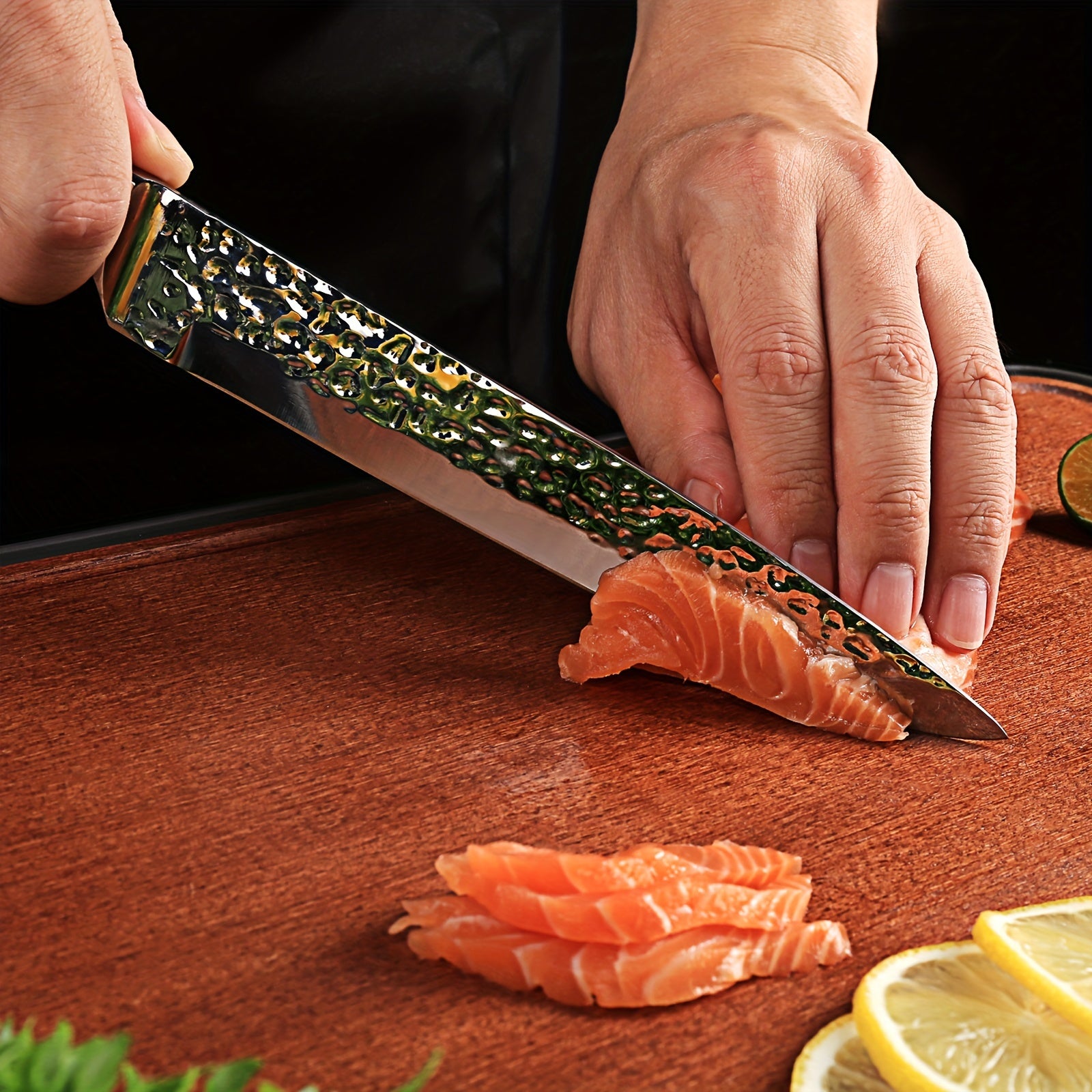 15pcs Professional Knife Collection for The Kitchen, Featuring Ultra-Sharp Blades And a Wooden Storage Block, Including a Chef'S Knife with a Sharpener, Medium Carbon Stainless Steel Hammered Knives, Steak Knives, And an Ideal Gift for Family.