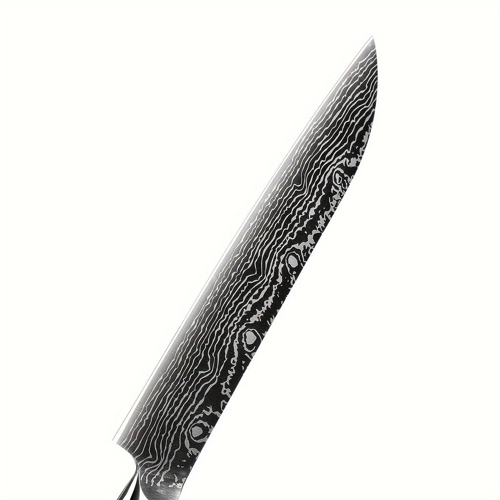 7pcs Damascus Pattern Stainless Steel Kitchen Knife Set with Universal Knife Holder -Chef, Fruit, and Safety Knives Included