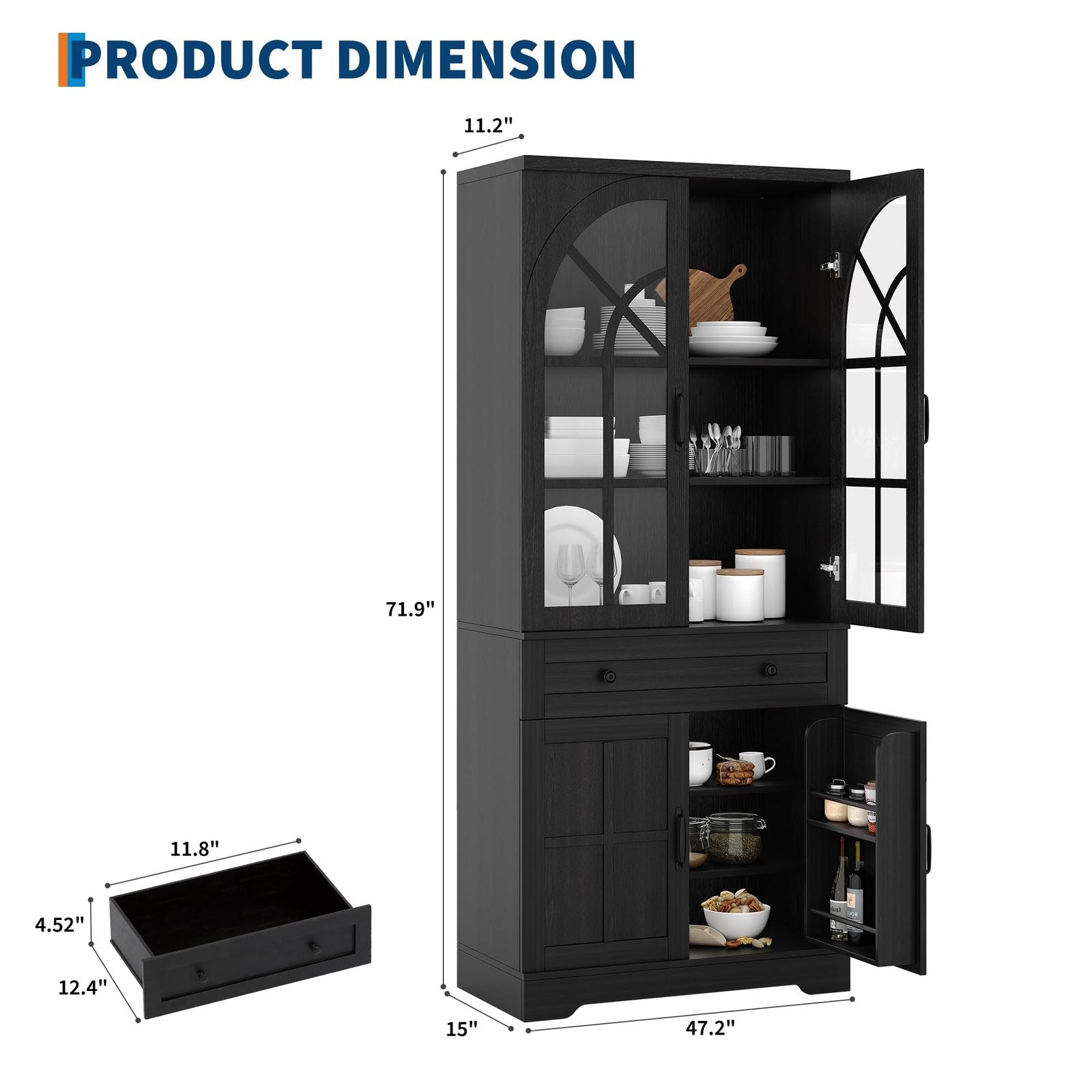 New Upgraded Arched Double Door Storage Cabinet with Suitable for Home Kitchen Pantry, Contemporary Freestanding Food Cabinet, Particle Board & MDF, Arched Door, Assembly, Space-Saving Vertical Unit for Room Decor Gifts, Christmas Decor