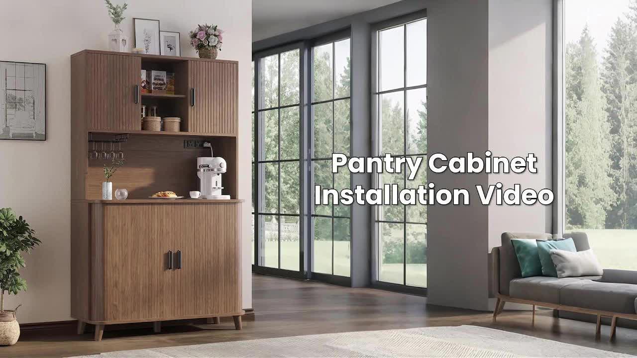 71'' Modern Kitchen Pantry Cabinet with Sliding Tambour Doors, Built-in Power Outlet & Adjustable Shelves - Heavy-Duty Freestanding Food Storage Cabinet with Wine Rack Suitable for Kitchen, Living Room, Buffet - \u002FMDF, Plug