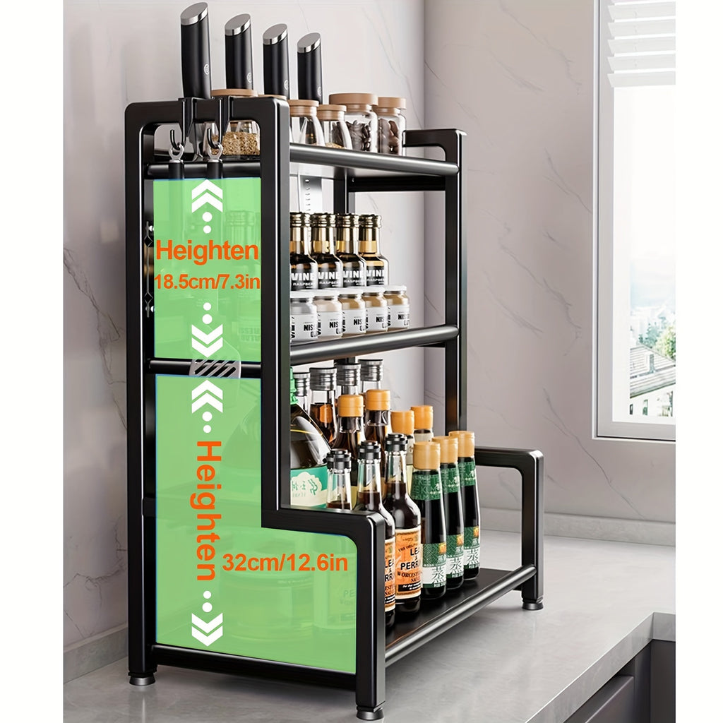 Multifunctional Metal Kitchen Storage Rack, Space-saving Kitchen Organizer with Cutting Board Holder for Storing Spices, Condiments and Chopping Knives, Easy to Assemble and Clean