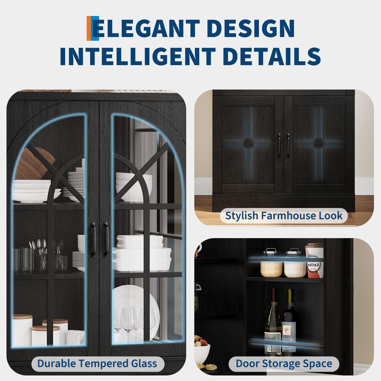 New Upgraded Arched Double Door Storage Cabinet with Suitable for Home Kitchen Pantry, Contemporary Freestanding Food Cabinet, Particle Board & MDF, Arched Door, Assembly, Space-Saving Vertical Unit for Room Decor Gifts, Christmas Decor