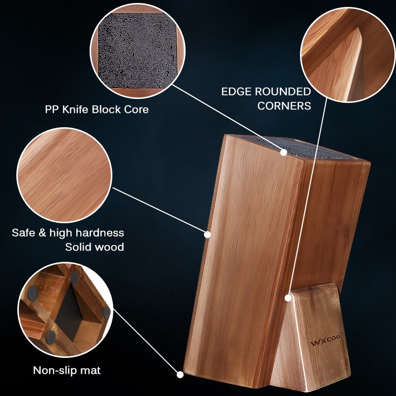 1pc Heavy-Duty Acacia Wood Knife Block with Removable Plastic Bristle & Non-Slip Base - Upright Knife Holder, Storage Stand, Natural Wood Grain Knife Organizer Suitable for Kitchen Countertop