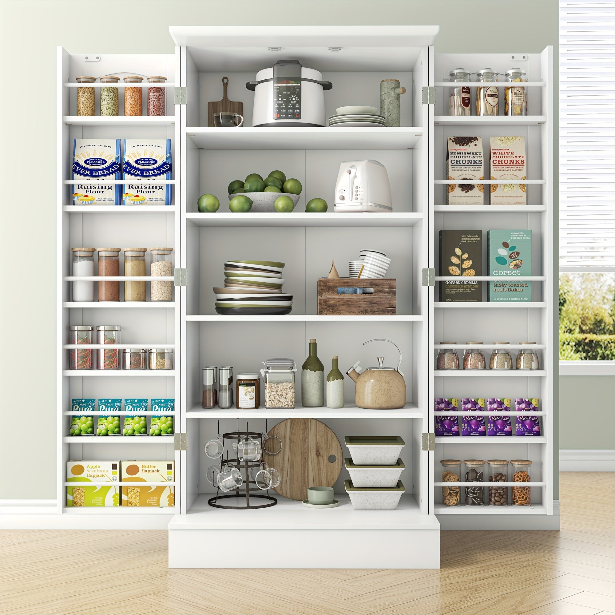 47 Inches Pantry Cabinet, Kitchen Pantry Cabinet with Adjustable Shelves, Freestanding Kitchen Pantry Storage Cabinet, Buffet Cupboards Sideboard for Kitchen, Living Room And Dinning Room