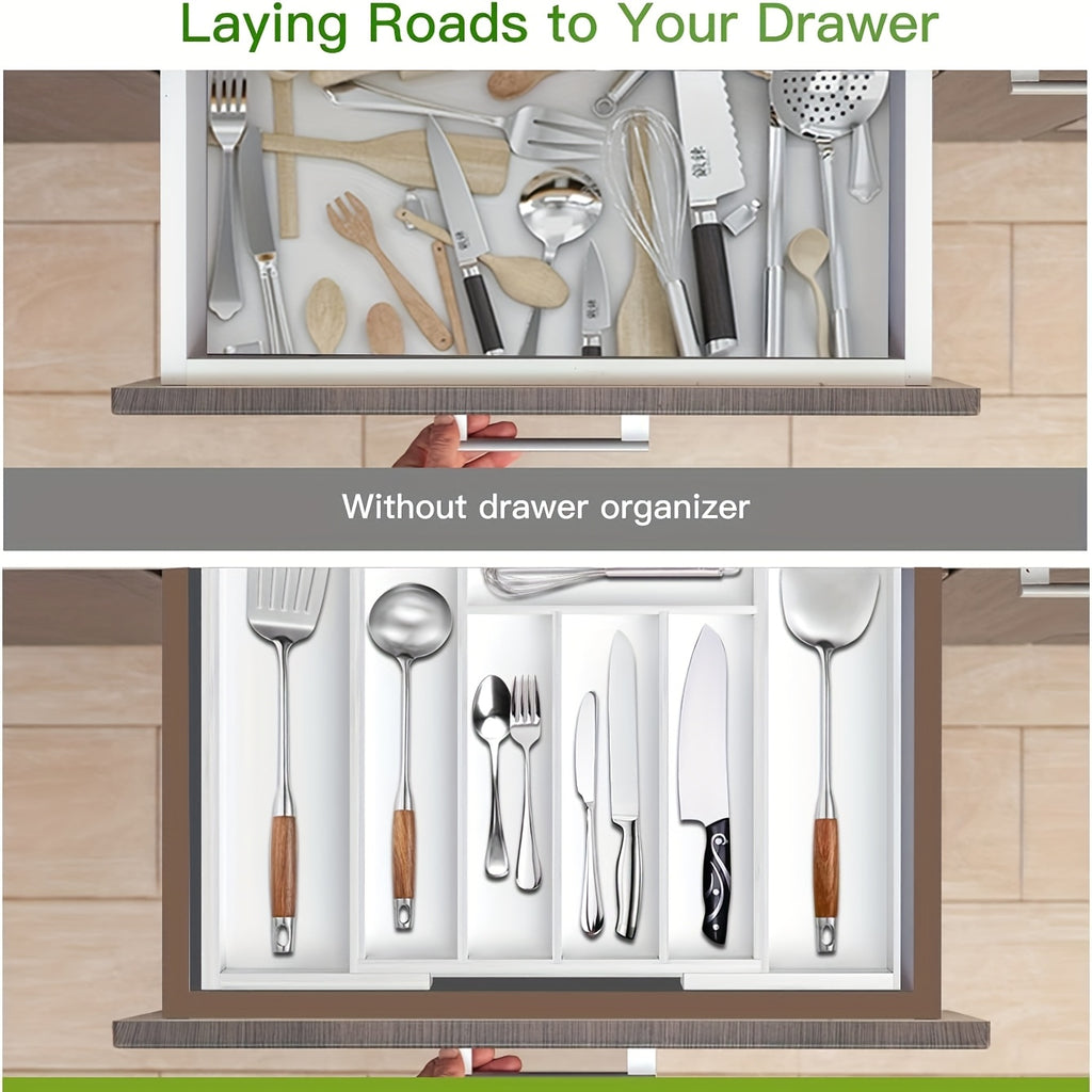 Expandable Bamboo Knife & Tool - Modular Drawer Storage with Adjustable Dividers, Expandable Width (Space-Saving), Odor-Resistant Utensil Tray for Kitchen, Office - Compatible for Knives, Spoons, Pens, Small Items