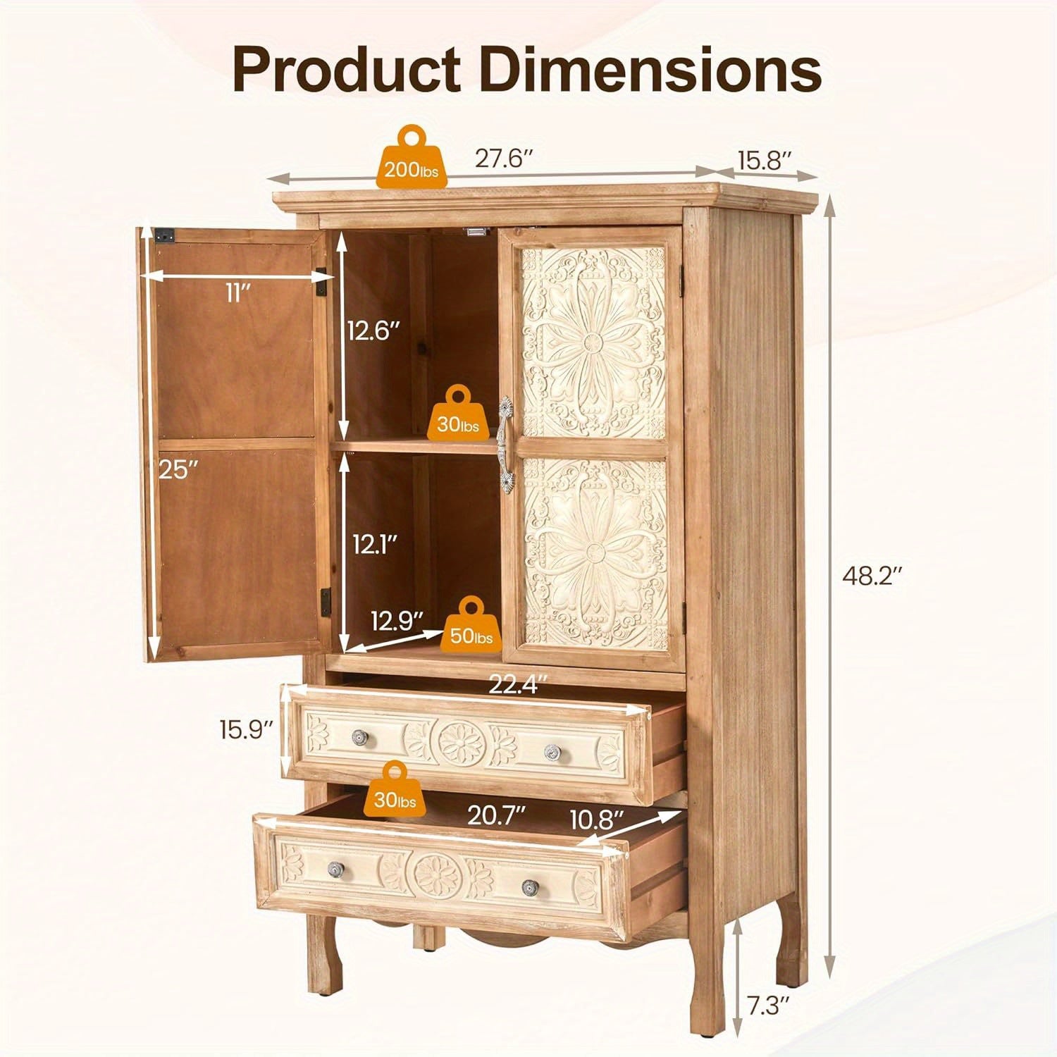 Kitchen Pantry Storage Cabinet with 2 Doors and Shelf, 48'' Kitchen Pantry Cabinet with Storage, Accent Wood Cabinet for Kitchen, Dining Room, Living Room