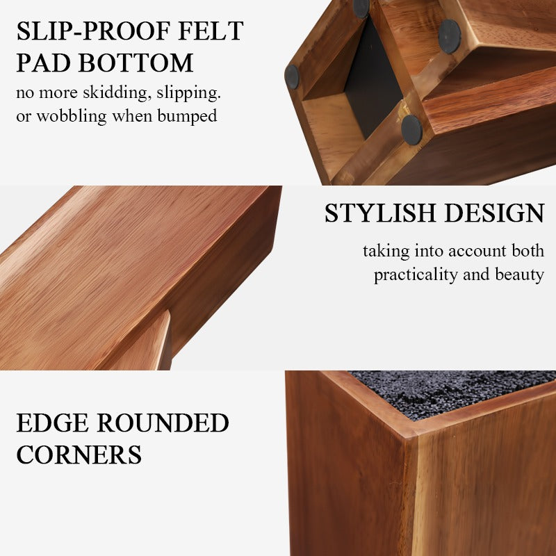 1pc Heavy-Duty Acacia Wood Knife Block with Removable Plastic Bristle & Non-Slip Base - Upright Knife Holder, Storage Stand, Natural Wood Grain Knife Organizer Suitable for Kitchen Countertop